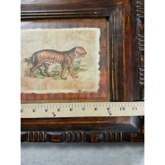 Rustic Carved Wood Frame Tiger Print Art by The Great Indoors UV Protective - Picture 8 of 11